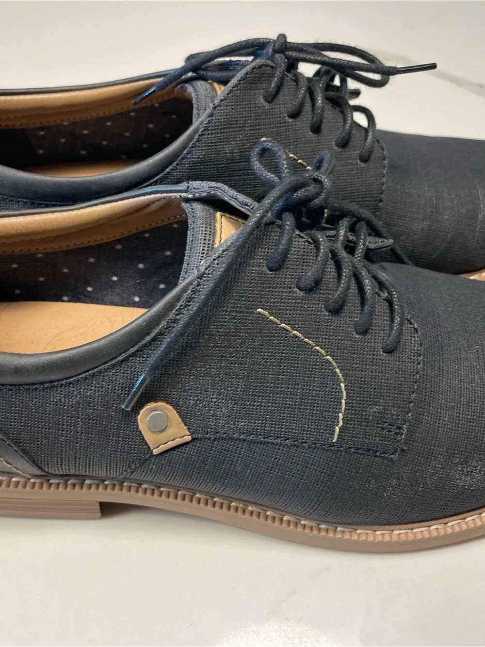 Rye Black Canvas Lace-Up Derbies with Tan Heel